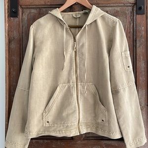 Kim Rogers Lightweight Hooded Tannish/Green Zip Up Jacket Size M